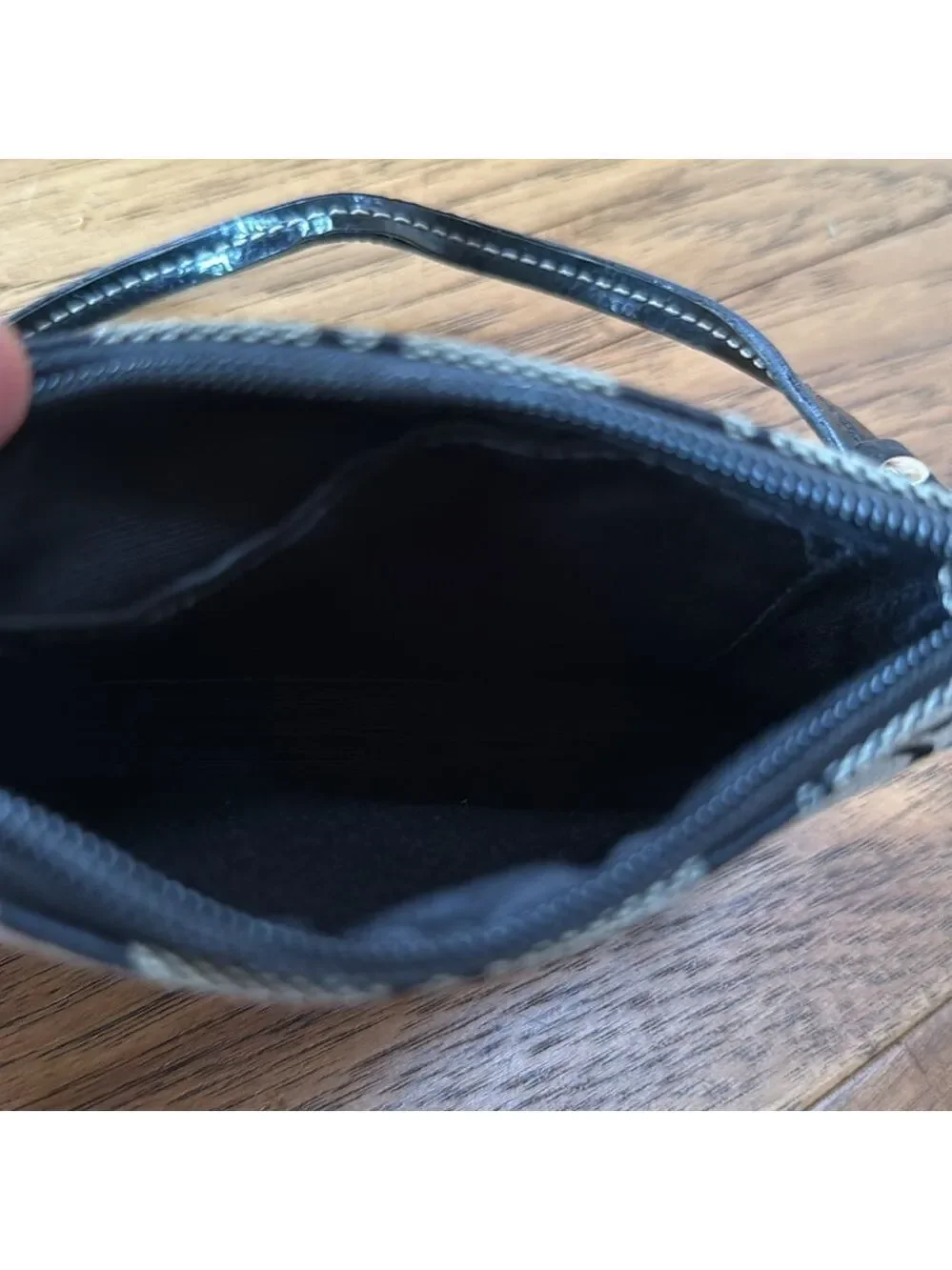 Coach Black Cream Signature Leather Small Wristlet Wallet